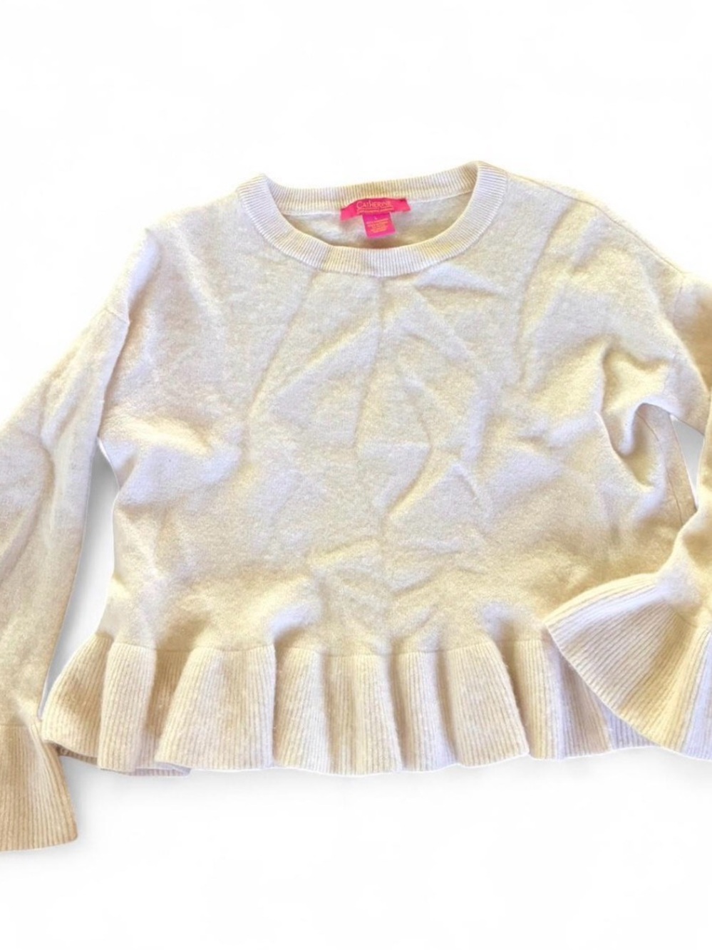 Catherine Malandrino Cream Cashmere Crewneck Sweater with Pink Label